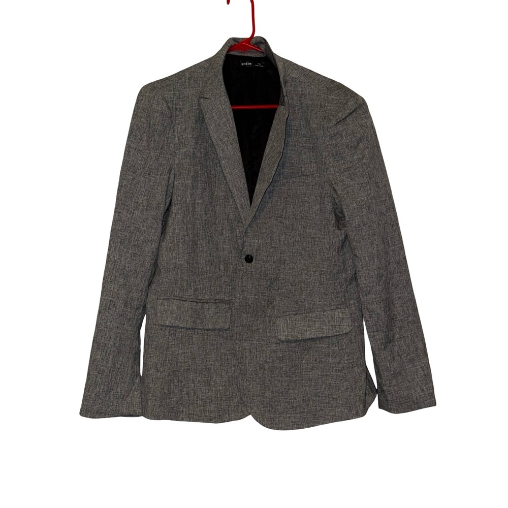 SHEIN Men's Gray Textured Single-Button Blazer
